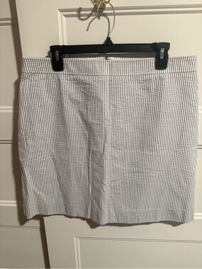 J. Crew White and Navy Seersucker Pencil Skirt